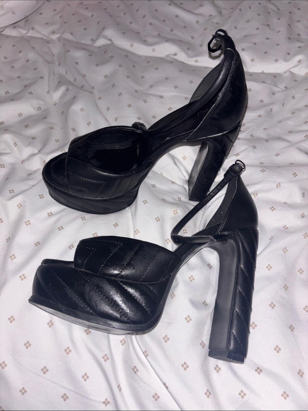 Aldo Black Quilted Platform Block Heel Sandals